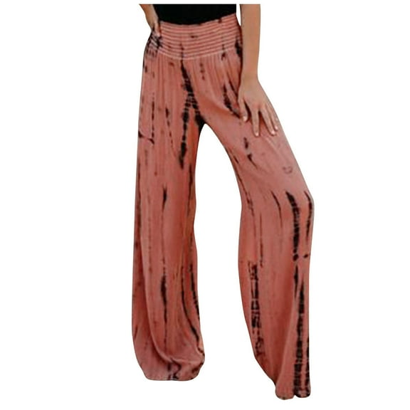 Fesfesfes Women Pant Beach Printing Bandage High Waist Wide Leg Pants Trousers