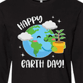 thumbnail image 4 of Inktastic Happy Earth Day Cute Smiling Planet Earth with Tree Long Sleeve T-Shirt, 4 of 5