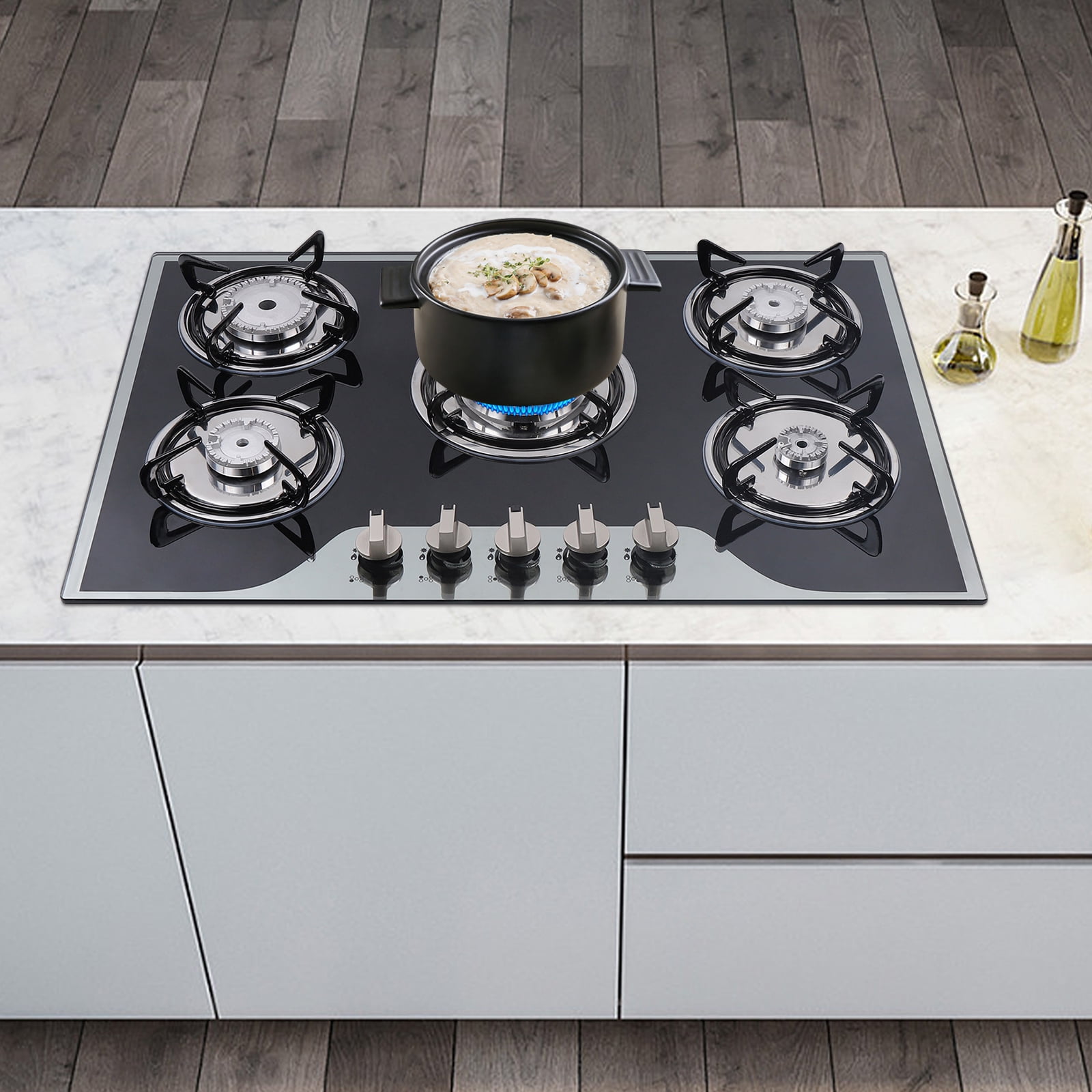 Cook Top 30 Inch Stainless Steel Built-in 5 Burners Stove LPG/NG Gas Cooker Hob for Homes or Restaurants