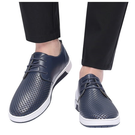 IUJSOY Mens Casual Oxford Shoes Breathable Dress Shoes Loafers Trendy Lace up Flat Sneakers