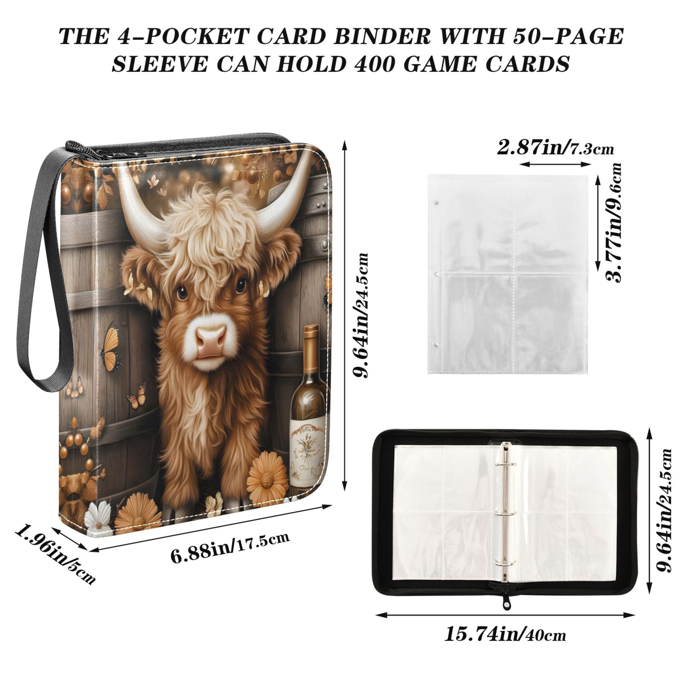 ALAZA Wine Highland Cattle Trading Card Binder 4 Pocket Cards Collection Album 400 Folder Holder