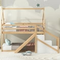 thumbnail image 2 of Euroco Wood Twin Bunk Bed with Slide and Staircase,Low Profile House Bed for Kids Teens Adult,Natural, 2 of 14
