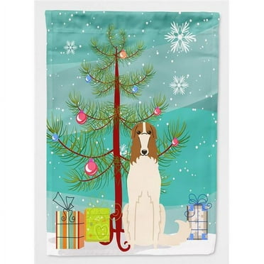 Carolines Treasures BB4148CHF Merry Christmas Tree Borzoi Flag Canvas House Size