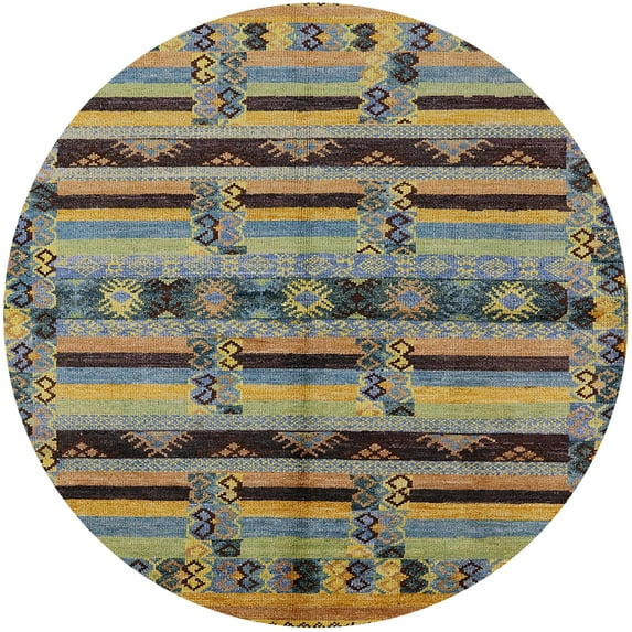 Ahgly Company Indoor Round Mid-Century Modern Coffee Brown Oriental Area Rugs, 6' Round