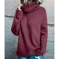 thumbnail image 5 of Women Oversized High Neck Pullover Sweater Cable Knit Long Sleeve Sweater Tops Wine Red XL, 5 of 9