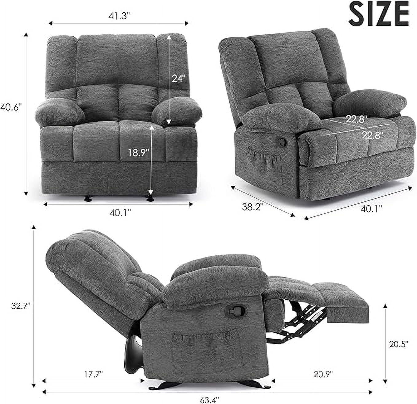 MAYEERTY Limestone Oversized Rocking Recliner Sofa for Adults, Chenille, Ergonomic, Perfect for Living Room
