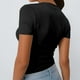 thumbnail image 4 of Camiseta de manga corta y cuello en V lisa para mujer, poliéster y spandex, estilo informal y sexy, tallas S-XL, 4 of 5