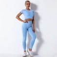 thumbnail image 2 of Traje deportivo, ropa de entrenamiento, trajes de Fitness, ropa deportiva, conjuntos de Yoga, gimnasio, ropa deportiva para mujer, Top de manga corta, mallas de cintura alta, 2 of 5