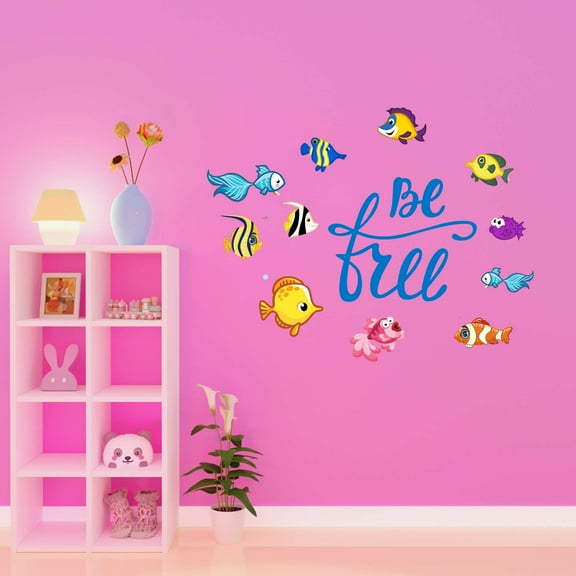 Be Free School Of Fish Mermaid Dolphin Colorful Fish Salt Water Princess Creatures Seahorse Queen Sweet Unicorn Lovely Dream Holiday Gift Decorating Bedroom Wall Decal Sticker - Size: 20 In X 16 In
