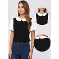 thumbnail image 2 of Blusa con cuello Peter Pan Allegra K Top de verano de Manga Corta con volantes En Contraste Negro XS, 2 of 6