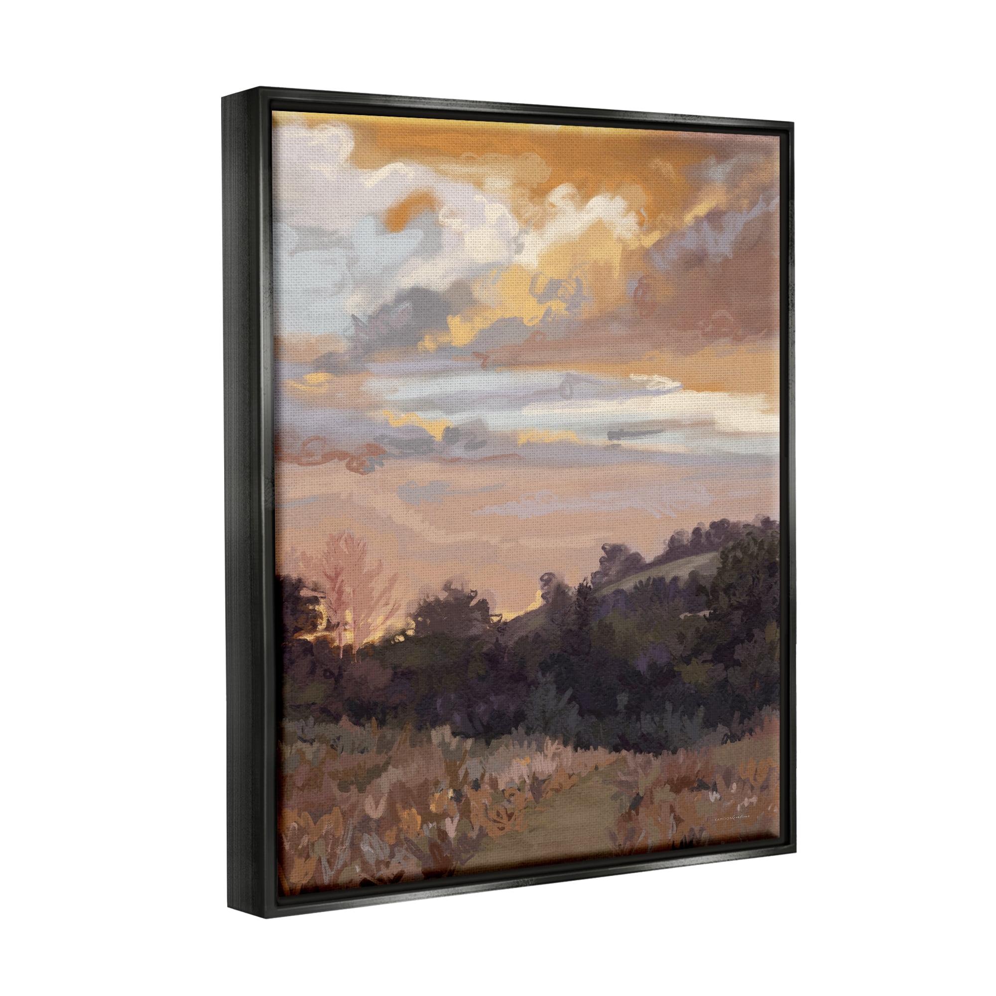 Stupell Industries Abstract Sunrise Landscape Landscape Painting Black Floater Framed Canvas Art Print Wall Art, 17 x 21