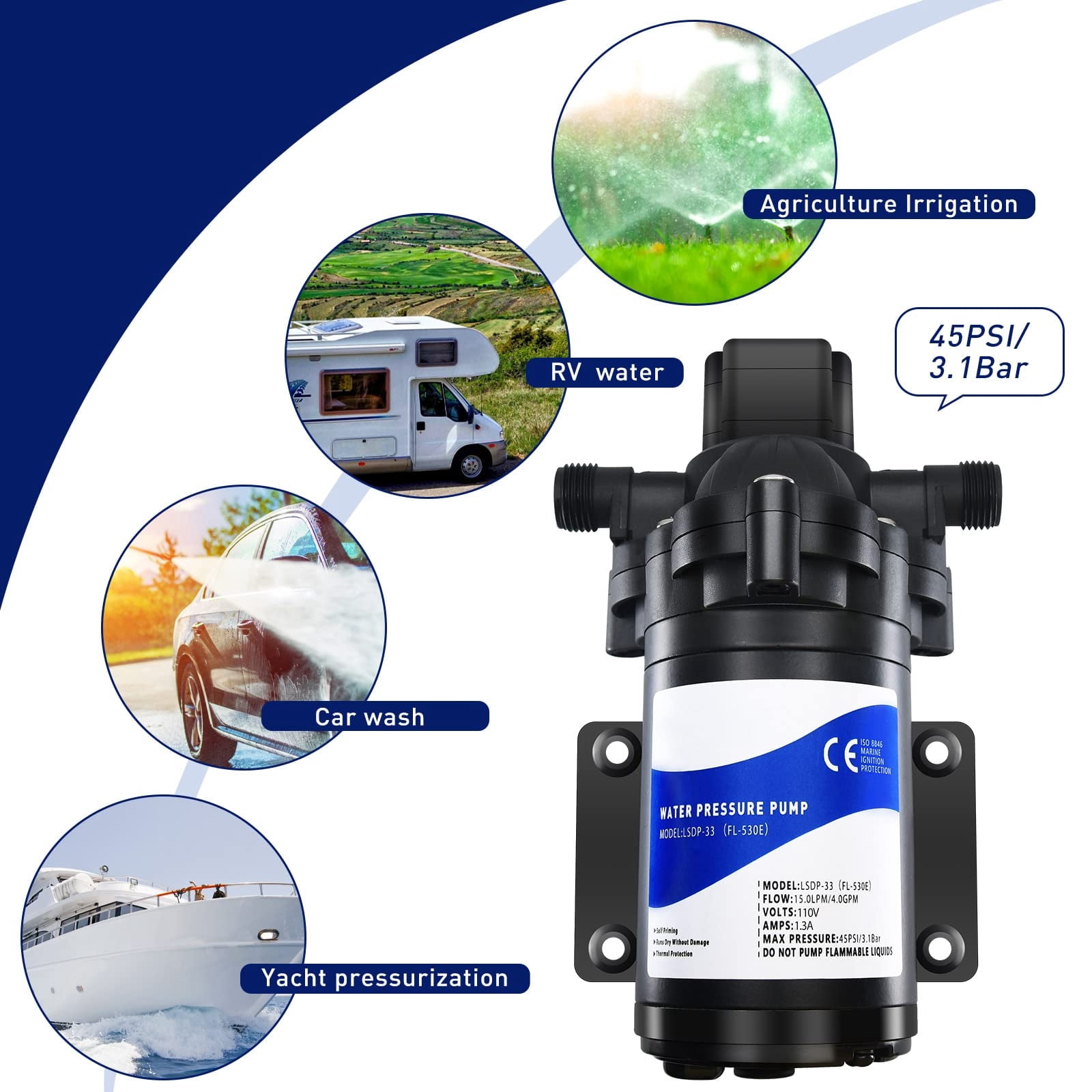 110V Fresh Water Circulating Pump 4GPM Pressure Increase Booster Pump 45 PSI Transfer Pump Self Priming on Demand Water Pump Diaphragm Pump Washdown Pump Inline Water Pump for Garden Hose…