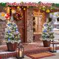 thumbnail image 2 of 2 Pack 30 inch Prelit Outdoor Pathway Christmas Tree with LED Lights, Battery Operated Snow Flocked Christmas Tree with Pine Needles Cones Balls & Berries, Frosted Urn Filler for Porch Yard Decor, 2 of 10