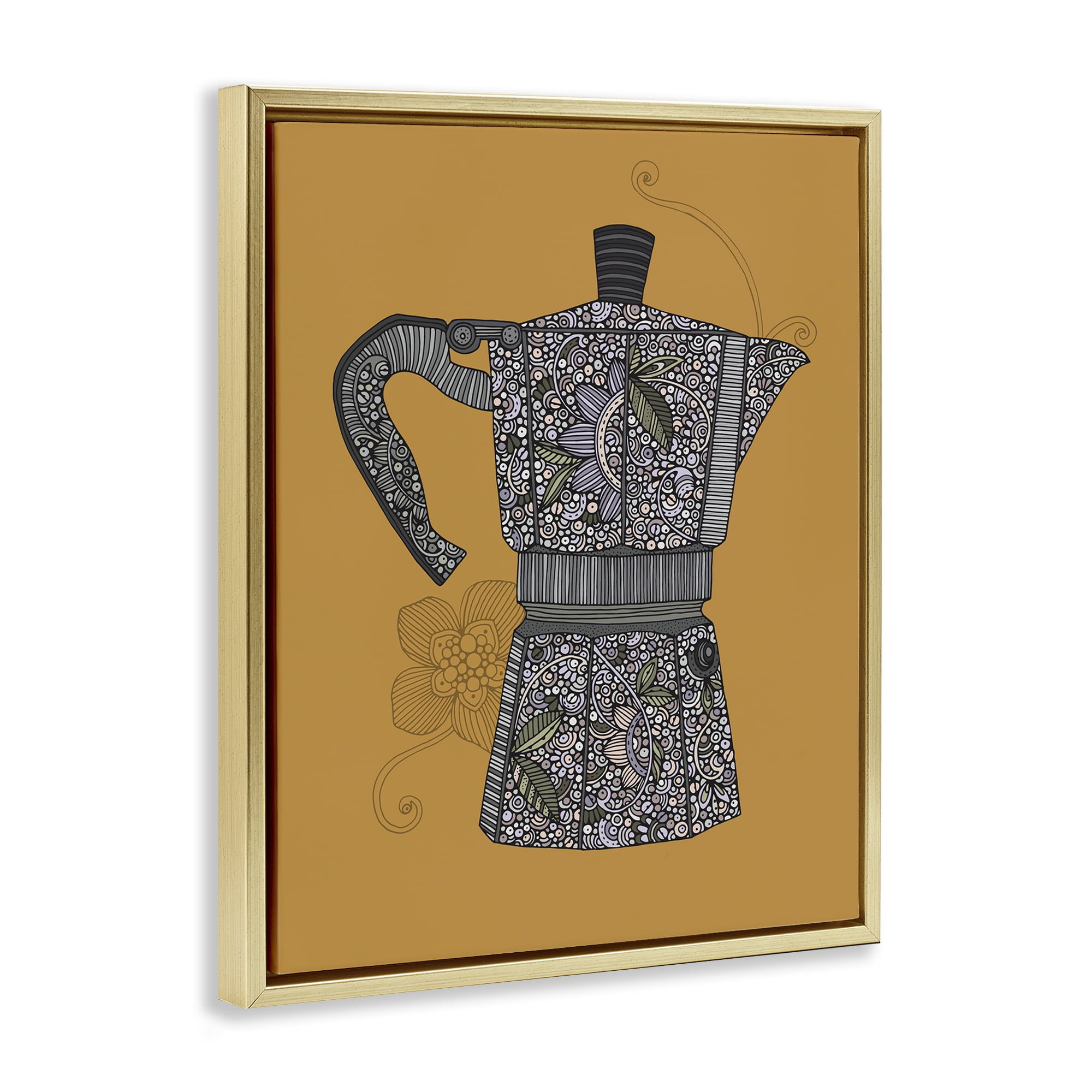Stupell Industries Moka Pot Coffee Maker Food & Beverage Painting Gold Floater Framed Art Print Wall Art, 25 x 31