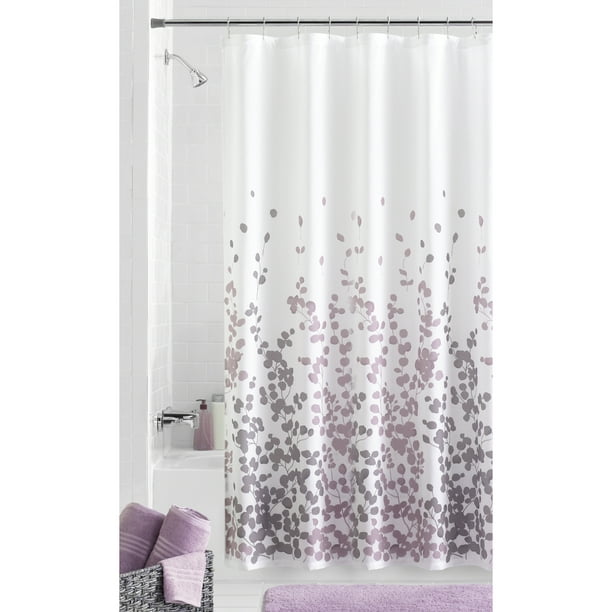 Mainstays Sylvia Fabric Shower Curtain, Grey And Beige Fabric Shower Curtain
