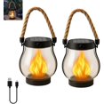 thumbnail image 1 of Kaliqo Solar Lantern Outdoor Lights, Realistic Dancing Flame Lantern, Dual Charging (Solar/Usb), Ip65 Waterproof Camp Light, Auto on/off, Hanging & Tabletop Decor for Garden Lanterns (2pcs), 1 of 8