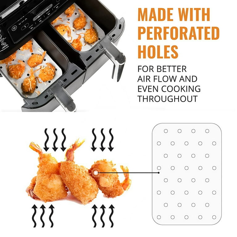 NCYOEW Air Fryer Liners for Dual Basket Air Fryer,Non-Stick Air Fryer  Disposable Paper Liner Parchment Paper for Ninja 2-Basket Air Fryer,Instant  Vortex Plus XL 8-quart Dual Basket Air Fryer - 100Pcs 