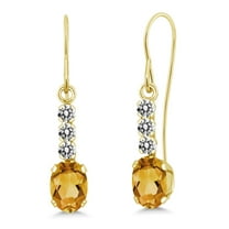 Gem Stone King 10K Yellow Gold Yellow Citrine and White Diamond Drop Dangle Earrings for Women (1.00 Cttw, Gemstone November Birthstone, Oval 6X4MM)