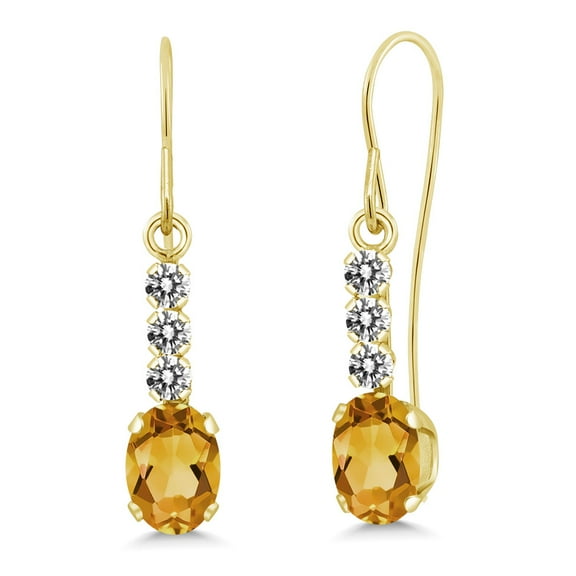 Gem Stone King 10K Yellow Gold Yellow Citrine and White Diamond Drop Dangle Earrings for Women (1.00 Cttw, Gemstone November Birthstone, Oval 6X4MM)