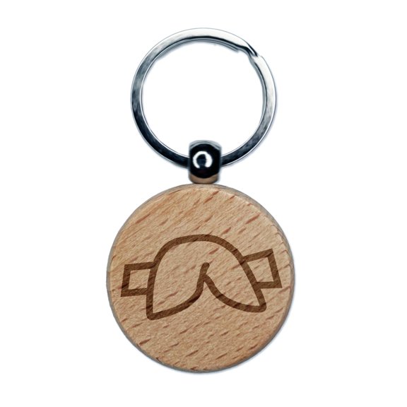 Fortune Cookie Doodle Round Keychain Charm Tag - Engraved Wood