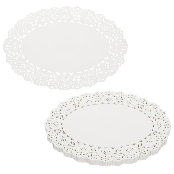 Uxcell 300pcs Lace Paper Doilies 7.3 x 5.5 Inch White Oval Disposable Decorative Paper Placemats Hollow Flower Absorbing Papers for Cakes Desserts Food Decoration Wedding Birthday