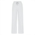thumbnail image 4 of VERUGU Wide Leg Pants Women Casual Loose Elastic High Waist Palazzo Trousers with Pockets Summer Solid Lounge Drawstring Straight Full-Length Pants Beach Travel Vacation Outfits White L, 4 of 6