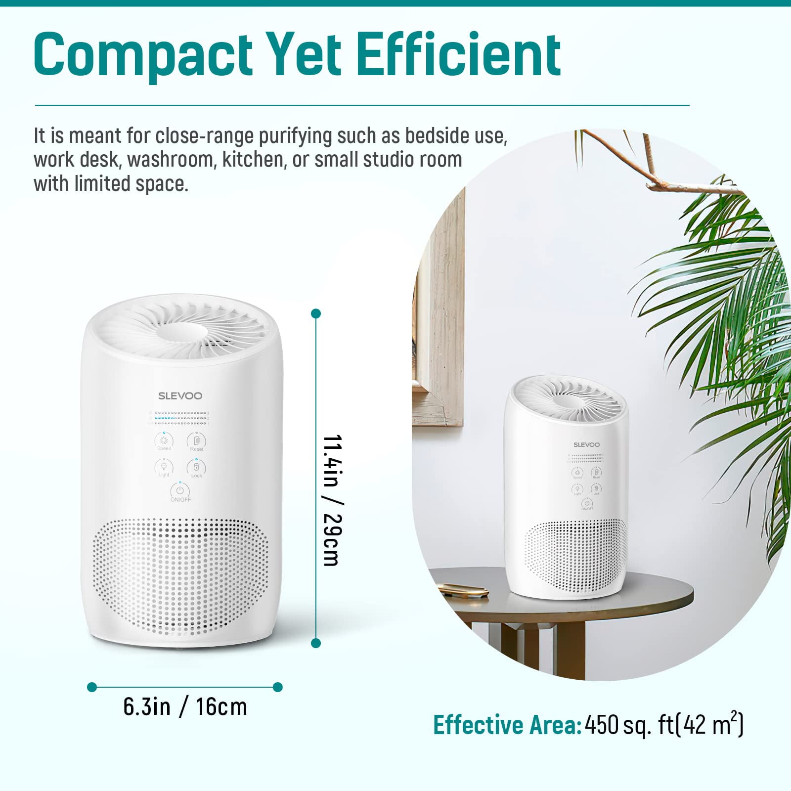 Slevoo Air Purifiers with HEPA Filter for Home Remove 99.97% of Dust,  Smoke, Pets, 450 Sqft, White