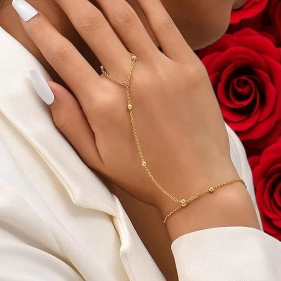 Exaggerated Hip Hop Chain Ring Bracelet Finger Ring Integrated Hand Jewelry