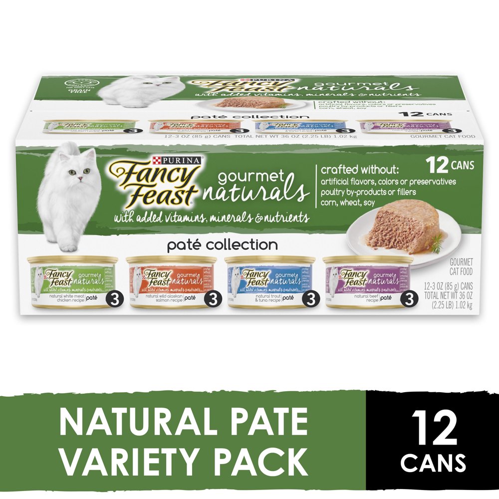 (12 Pack) Fancy Feast Grain Free, Natural Pate Wet Cat Food Variety