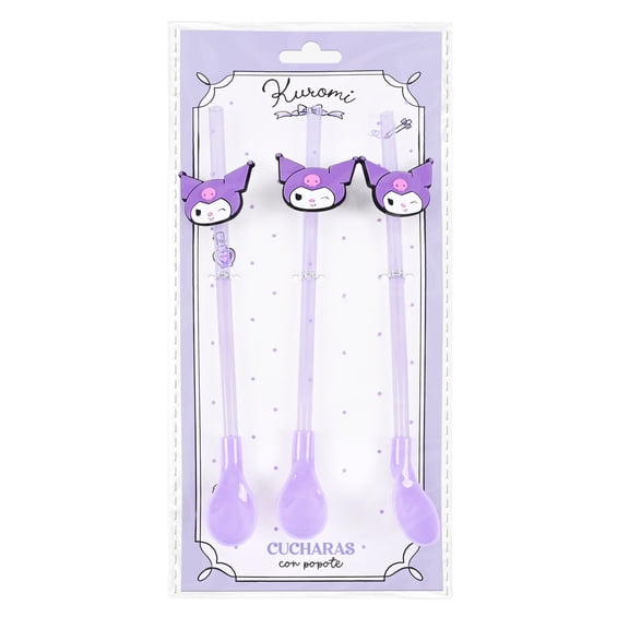 Cucharas con Popote Prichos Kuromi Color Morado de Plástico y PVC 3 Piezas