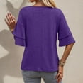 thumbnail image 4 of Summer Tops for Women 2025 Trendy Ruffle Short Sleeve V-Neck Double Layer Shirts Business Casual Dressy Classic Fit Tees Z001-Purple M, 4 of 5