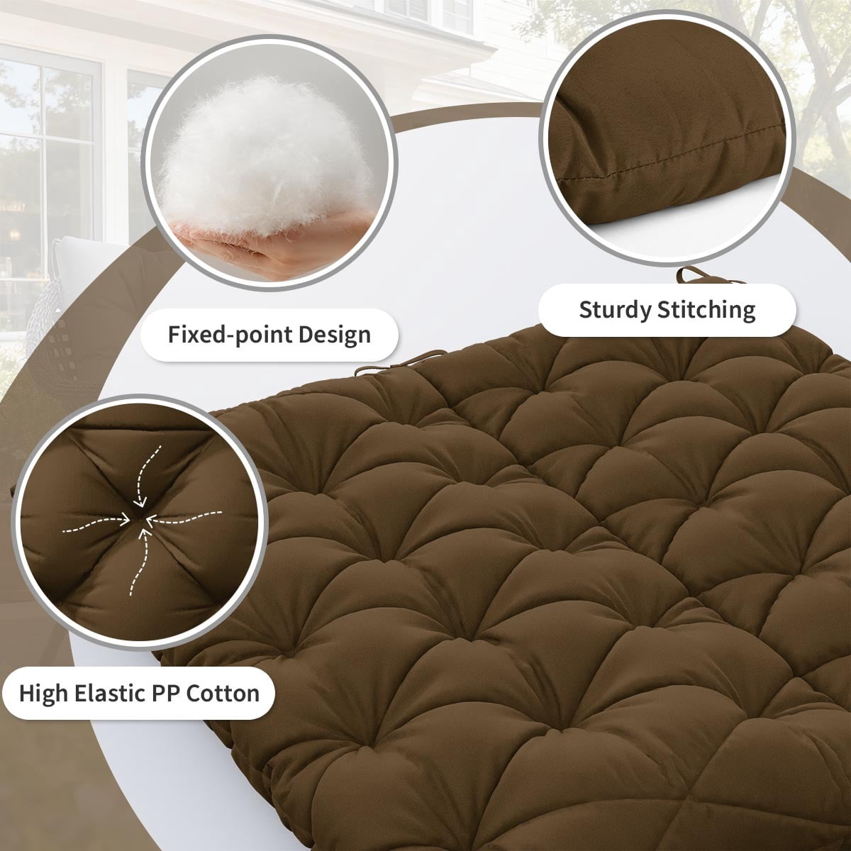 Pakunoda Porch Swing Cushions 47” X 40” X 5”, 2-3 Seater Bench Cushion with Backrest, Waterproof Replacement Outdoor Cushion with Tie, Chocolate