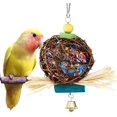 thumbnail image 5 of JM Juguete para loros para pájaros, juguete para masticar pájaros, bola de ratán natural con tiras de papel y campana de metal, columpio para pájaros, pJMiquitos, loros posados JM, 5 of 5
