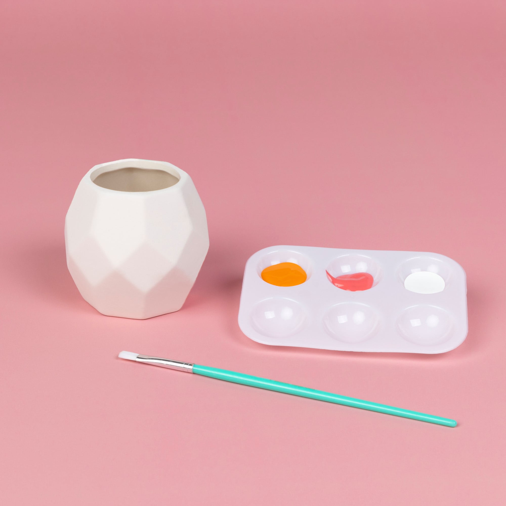 (2 pack) Hello Hobby Paintable Small Ceramic Geometric Planter, White