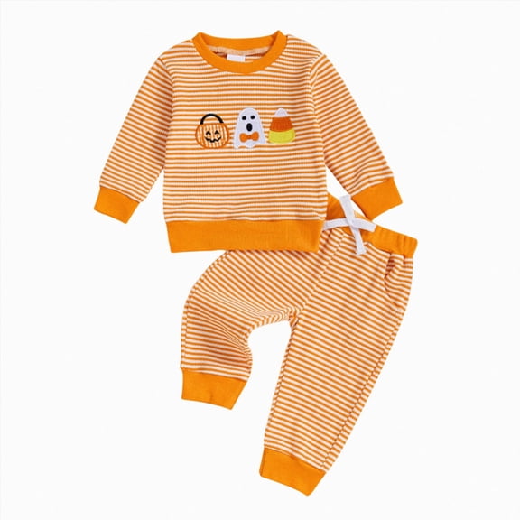 YIWULA Toddler baby boy halloween outfit Pumpkin Sweasthirt Long Sleeve Shirt Pocket Pants Halloween Clothes Set(0-6 Months,Yellow)