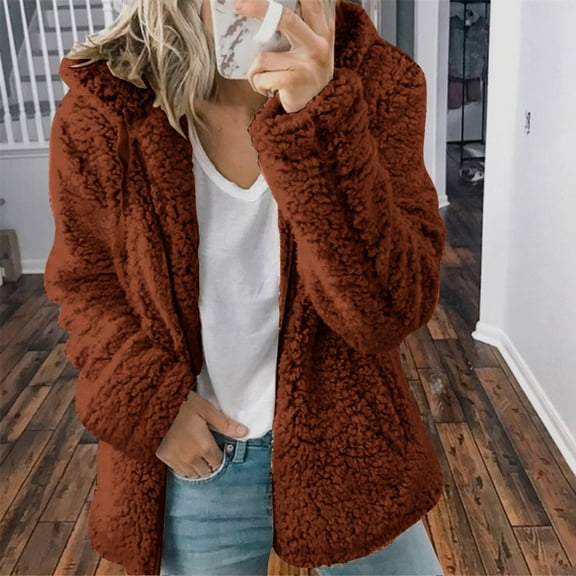 Feancey Weekly Deals 2023 Fuzzy Fleece Jacket Women,Womens Winter Fuzzy Fleece Jacket Berber Fleece Zip Up Coat Solid Color Sherpa Fuzzy Faux Cardigan with Pocket