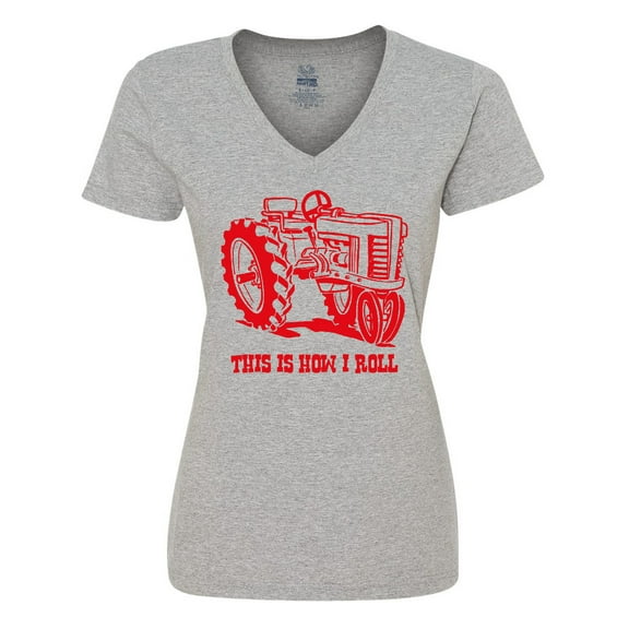 Inktastic This Is How I Roll Tractor RED Women's V-Neck T-Shirt