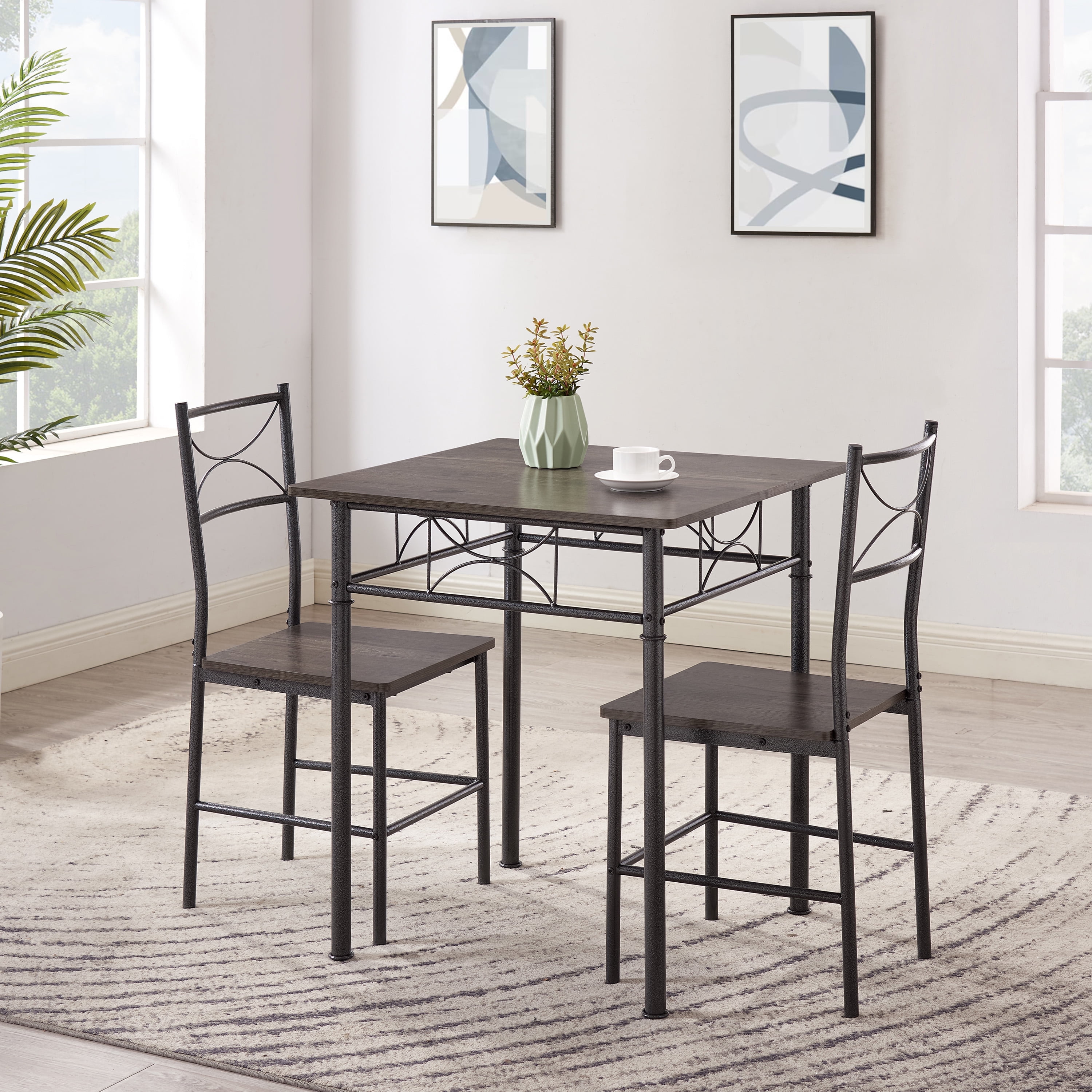Aukfa 3-Piece Dining Table Set,Modern Kitchen Table with 2 Upholstered Chairs for Apartment,Gray