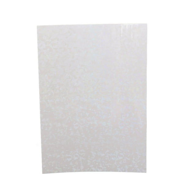 50 hojas de laminado en frío holográfico, paquete de 50 hojas A4 cortables; hoja aprox. 30 x 21.4 cm con patrón holográfico irisado geométrico, superficie brillante listada como resistente a arañazos e impermeable según especificación, ideal para papelería, laminado y manualidades DIY.