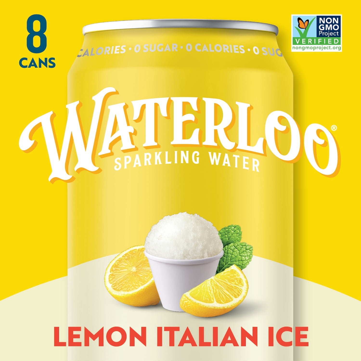 (3 pack) Waterloo Sparkling Water, Lemon Italian Ice, 12 fl oz, 8 pack cans