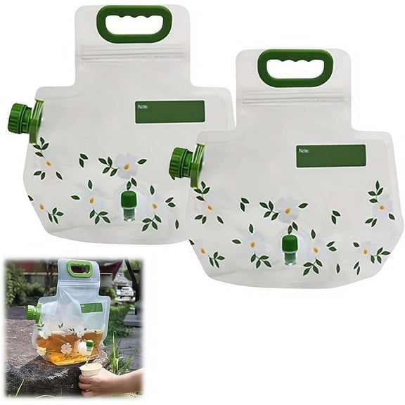 Collapsible Water Bottle 1 Gallon, Foldable Water Container 2 Pack with Spigot Large Opening, Leakproof Beverage Carrier Bag for Camping Hiking(xw)