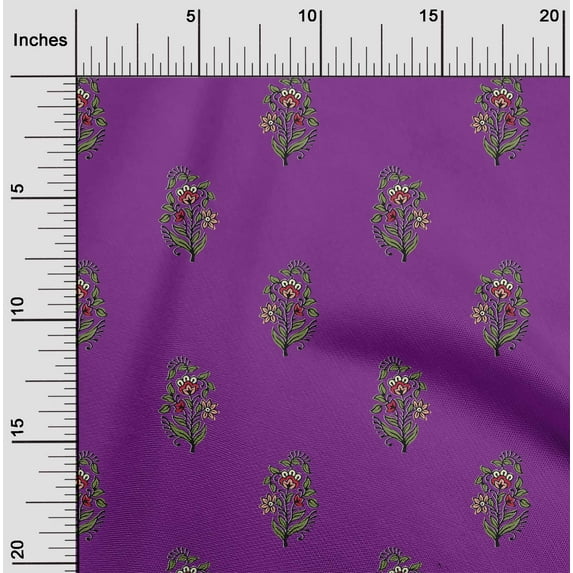 oneOone Cotton Flex Fabric Leaves & Floral Block Printed Craft Fabric BTY 40 Inch Wide