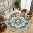 thumbnail image 4 of UERMEI 10'x10' Round Washable Area Rugs for Living Room, Vintage Floral Boho Printed Carpet, Non Slip Indoor Large Rugs for Bedroom Home Decor Carpets, Blue, 4 of 8