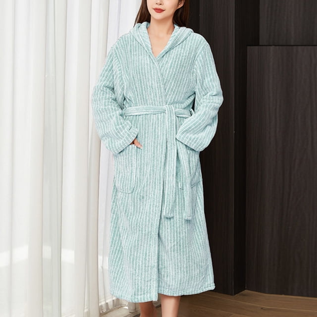 LSLJS Long Peignoir de Bain pour Femmes en Molleton Peluche Doux Peignoir Nuisette Pyjama pour Dames Tenue de Nuit Robe de Chambre