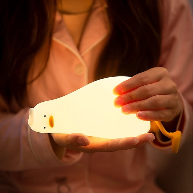Lámpara de silicona con forma de pato acostado para niños, creativa, para dormir, recargable, regalo de vacaciones, luz de noche