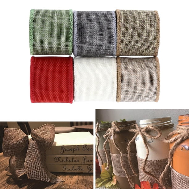 6 Rolls Colorful Soild Burlap Ribbon Jute Hessian Ribbon Cinta con cable Ribbon Ribbones para Artesanía de Navidad Decoración, Artesanía flo 63 cm de ancho perfecl Cintas de arpillera