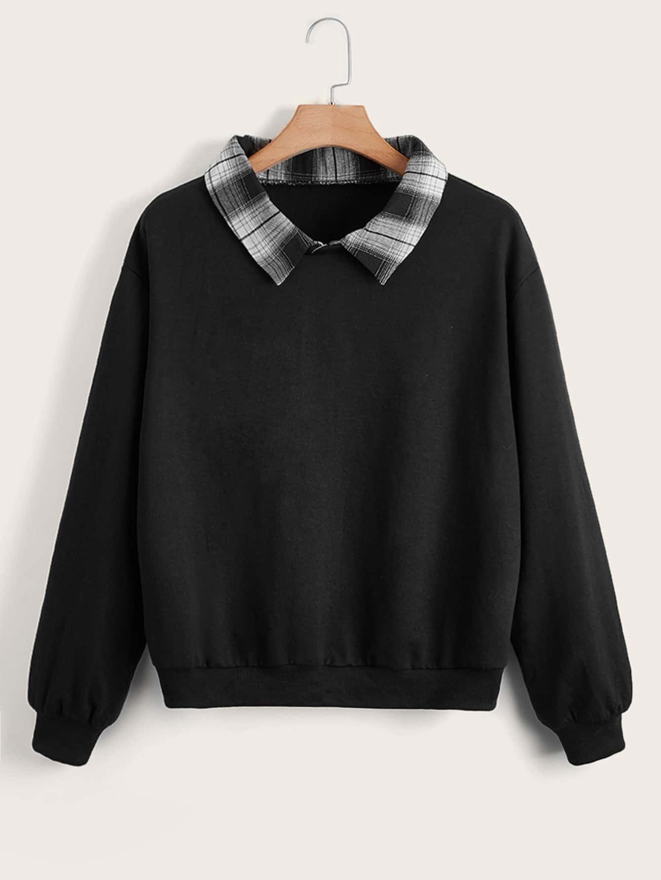 Women's Plus Plaid Contrast Collar Drop 
