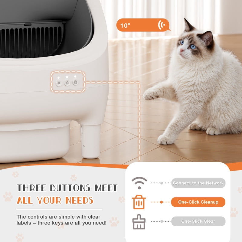 Homall Automatic Self-Cleaning Cat Litter Box – Large Open-Top Design for Multi-Cat Families, Integrated Safety Protection, Includes Trash Bags, Gray