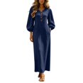 thumbnail image 2 of Boho Dresses for Women 3/4 Length Puff Sleeve V Neck Casual Maxi Dress with Pockets Vacation Beach Dress, 2 of 5