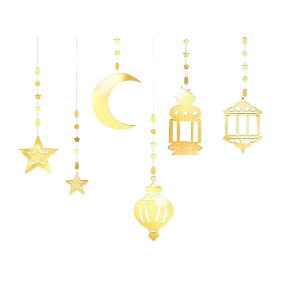 SIEYIO Glittering Ramadans Star Moon Party Decorations Garlands 6Pcs Hanging Streamers Banners Eid Mubarak Party Ornaments